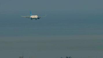 SOCHI, RUSSIA JULY 30, 2022 - Boeing 737 of Pobeda Airlines landing at Sochi airport, long shot. Tourism and travel concept video