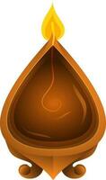 Top view of realistic oil lamp diya in brown color. vector