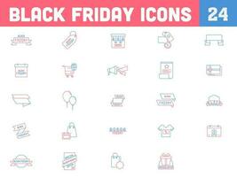 Black Friday 24 Icons in Red and Blue Line Art. vector