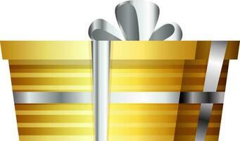 3D illustration of golden gift with silver ribbon. vector