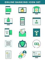 Flat Style Online Banking Icon Set In Colorful. vector