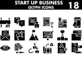 Illustration Of Startup Business Icons Set In Glyph Style. vector