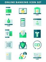 Flat Style Online Banking Icon Set On White Background. vector