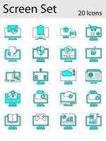 Set Of Screen Icons Or Symbol In Cyan And White Color. vector