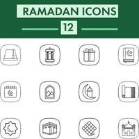 Black Line Art Set of Ramadan Icon. vector