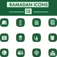 plano estilo conjunto de Ramadán icono en verde color. vector