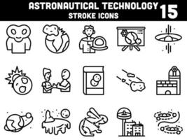 Isolated Astronautical Technology Icon Set In Linear Style. vector