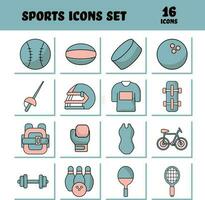 Blue And Pink Color Set Of Sports Icon On Square Background. vector