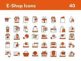 Orange And White Color Set Of E-Shop Icons In Flat Style. vector