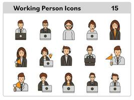 Working Person In Different Platform Icon Set In Grey And Yellow Color. vector