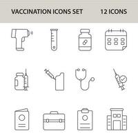 Black Line Art Set Of Vaccination Icon In Flat Style. vector