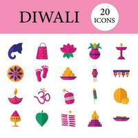 Set Of Diwali Colorful Icons In Flat Style. vector