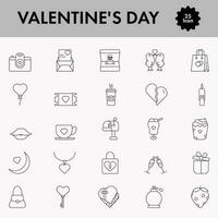 Set Of Black Outline Valentine's Day Icon Or Symbol. vector