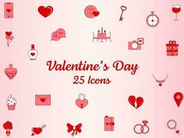 Red And White Valentine's Day 25 Icon Or Symbol Set. vector