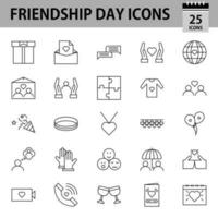 negro línea Arte conjunto de amistad día icono en plano estilo. vector