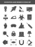 Set Of Invention And Research Icons In Gray And White Color. vector