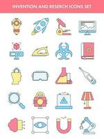 Illustration Of Invention And Research Icons Set In Yellow And Pink Color. vector