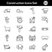 Black Line Art Set of Construction Icon In Flat Style. vector