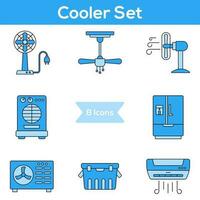 Illustration of Cooler Icon Set in Blue Color. vector