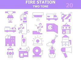 púrpura y blanco color conjunto de fuego estación icono en plano estilo. vector