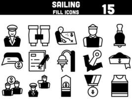 Sailing Icons Set In Black And White Color. vector