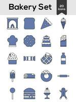 Set Of Bakery Icon Or Symbol In Blue And White Color. vector