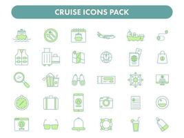 Flat Style Cruise Icon Set In Green And White Color. vector