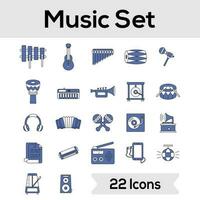 Set Of Music Instrument Icons Or Symbol In Blue And White Color. vector