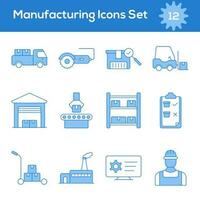Blue And White Color Set of Manufacturing Icon In Flat Style. vector