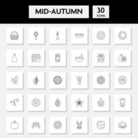 Black Outline Illustration Of Mid Autumn Sqaure Icon Set. vector