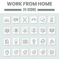 Black Outline Set Of Work From Home Icon. vector