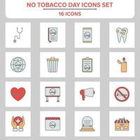 Flat Style No Tobacco Day Icon Set On White And Grey Square Background. vector