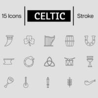 15 Celtic Icon Set In Stroke Style. vector