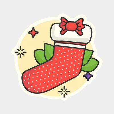 Isolated Sticker Style Socks In Red And White Color.