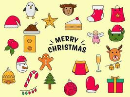 Isolated Colorful Merry Christmas Icons Set Against Beige Background. vector