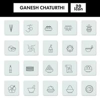 Illustration Of Ganesh Chaturthi Icon Set In Line Art. vector