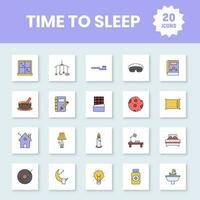 Time To Sleep Colorful Icon Set In Flat Style. vector