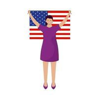 Illustration Of Cheerful Girl Holding American Flag. vector