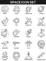 Black Outline Space Icon Set on White Background. vector