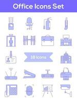 Flat Style Office Icon Set In Blue And White Color. vector