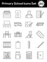 Black Outline Primary School Icon Set. vector