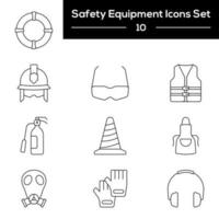 Black Line Art Set Of Safety Equipment Icon In Flat Style. vector