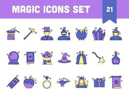 Purple And Yellow Magic Flat Icon Set. vector