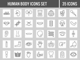 Set of Human Body Part Linear Style Icons On White And Grey Square Background. vector