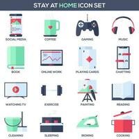 Flat style Stay At Home Colorful Icon set. vector