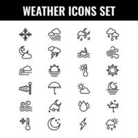 Black Outline Weather Icon Set on White Background. vector