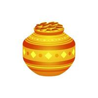 Isometric icon of glossy golden coin pot. vector