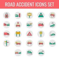 Set of Colorful Road Accident Icon in Flat style. vector