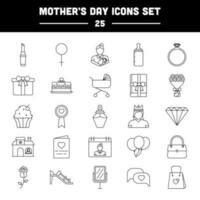 25 Mother Day Icon Set In Black Thin Line Art. vector