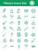 Set Of Mexico Flat Icon Or Symbol In Green And White Color. vector